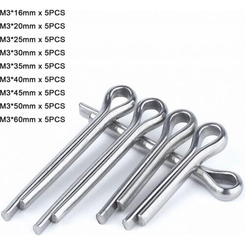 M3 304 Stainless Steel Cotter Pins Open Elastic Pins Hairpin Pin Kit Length 16-60mm