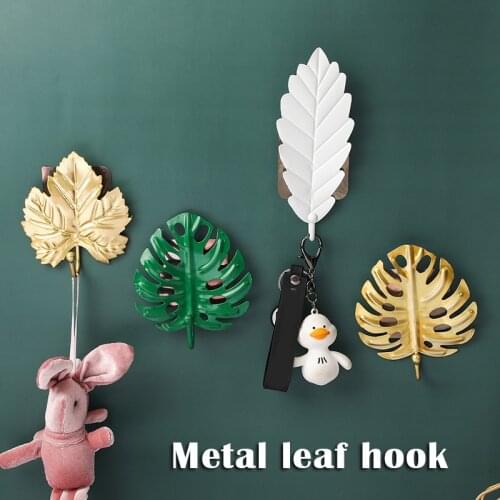 Metal Wall Hook Creatives Leaf Shaped Coat Key No-punch Holder Rack For Bedroom Living Room can CSV