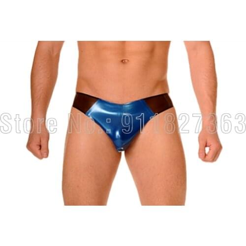 Mens 100% Latex Hot Pants Sexy Shorts Fetish Latex Rubber Blue and Brown Shorts Briefs Unisex Tight