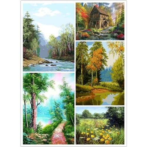 Frame Green Tree Lake DIY Painting By Numbers Landscape Canvas Drawing Acrylic Paint HandPainted Gift Home Decor Art