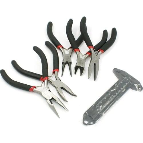 Pandahall 6pcs/set DIY Jewelry Tool Sets Kit Black Pliers and Platinum Color Vernier Callipers 110~125x58~65mm