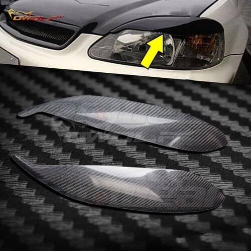 For Honda civic 1996 1997 1998 2pcs Real Carbon fiber Head light Eyelid Eyebrow Cover Trim