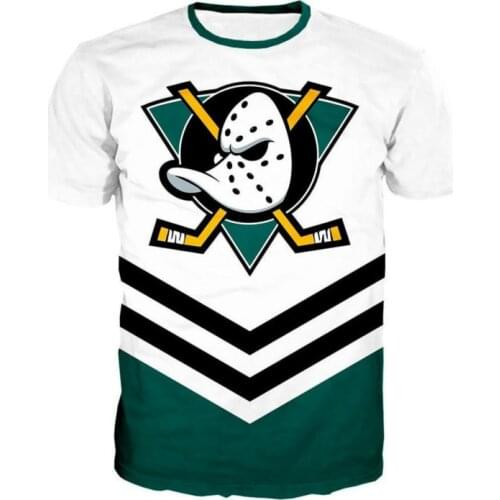 New Summer Mighty Duck Funny 3d Printing T-shirt Ice Hockey Movie Top Stick Ice Hockey Pad Helmet Short-sleeved T-shirt