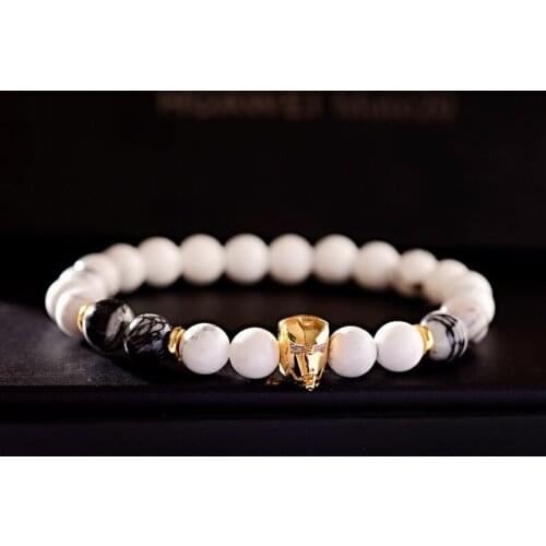 New 8MM Gold Copper Super Hero White Natural Stone Beads Bracelets Homme For Women Bangles Bijoux Men Jewelry