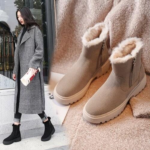 Nubuck Snow winter boots women plus size 4243 plush warm platform booties ladies fur cotton shoes suede motorcycle cotton bottes