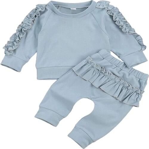 Newborn Baby Girls Clothes Long Sleeve Top Pullover Sweatshirt Ruffle Pants Pajamas 2Pcs Casual Clothes 0-24M
