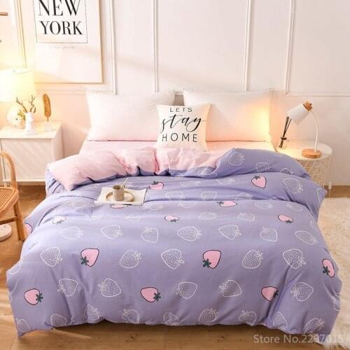Purple Strawberry Pattern Duvet Cover 1pc Cotton Comforter Blanket Case Quilt Cover 160*210cm 180*200cm 200*230cm 220*240cm Size