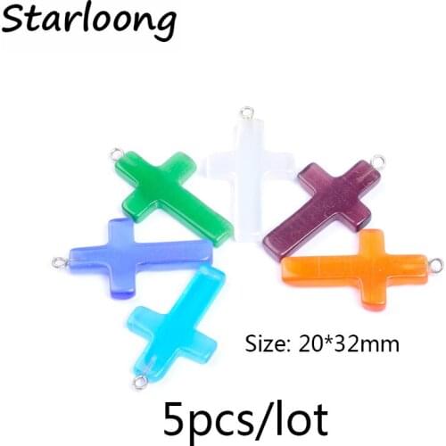 5pcs/lot 6 colors 20*32mm cross opal stone cat eyes little pendant for necklace for jewelry making