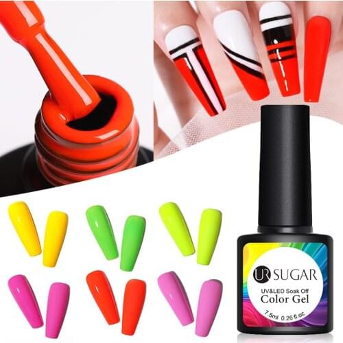 UR SUGAR Neon Gel Nail Polish Semi Permanent Fluorescent Neon Hybrid Varnishes For Manicures Soak Off UV Gel Base Top Coat