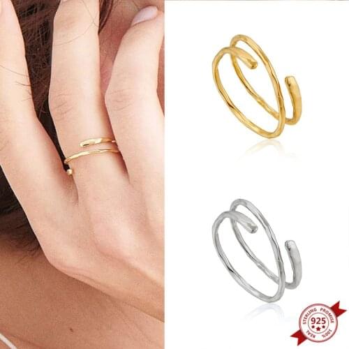 Plated 24K Gold/25 Silver Adjustable Ring Geometric Irregular Rings Multi-layer Minimalist Opening Rings Tiny Finger Ring