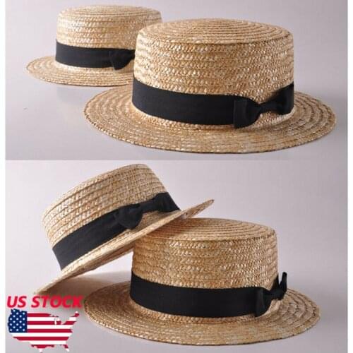 Fashion Women Baby Girls Boho Straw Sun Hat Bow Flat top Wide Brim Beach Cap Family Match