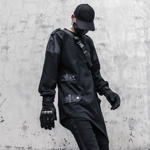 Autumn Sweatshirts Pullover Men Harajuku Patchwork Irregular Hoodies Sweatshirts Techwear Streetwear Tops Loose Dark Black Man