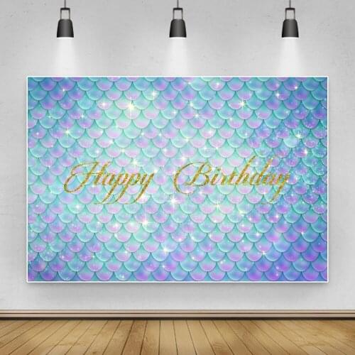 Mermaid Theme Birthday Backdrop Photography Blue Fish Scale Birthday Party Banner Poster Customized Princess Photo Background