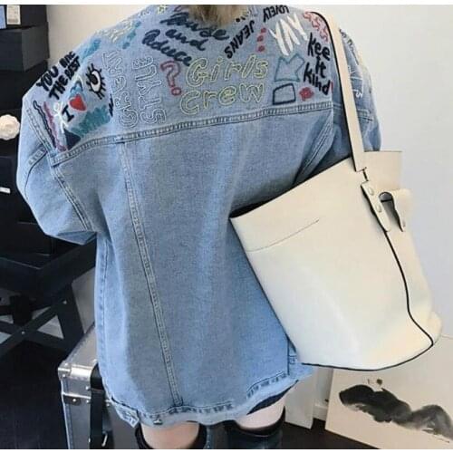 2021 New Versatile Loose Denim Jacket With Embroidered Graffiti Printing On The Back Free Shipping