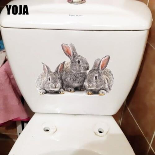 YOJA 25.1×17CM Three Gray Rabbits Funny Toilet Decoration Stickers Home Wall Waterproof Decals T1-3254