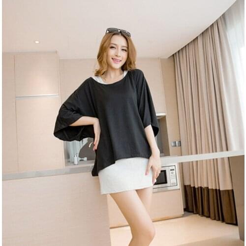 Women T-shirts bat sleeve loose fashion T-shirt two-piece(with vest)fashion Camisetas Mujer style DL1020