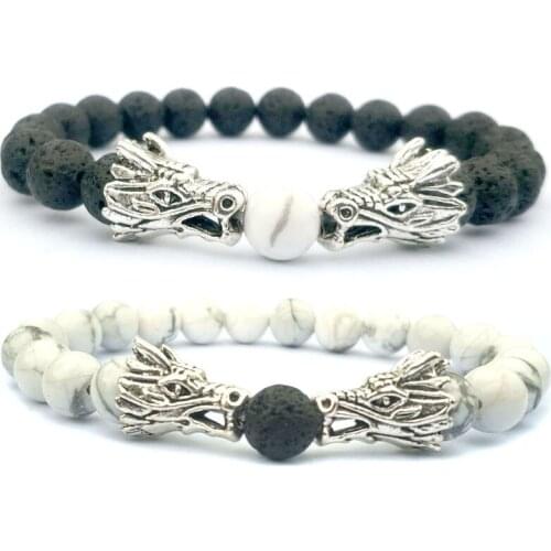 ASHMITA 2019 Dragaon Black Lava Stone Howlite Friendship Bracelets For Women Men Couple Bracelet Friend And Love