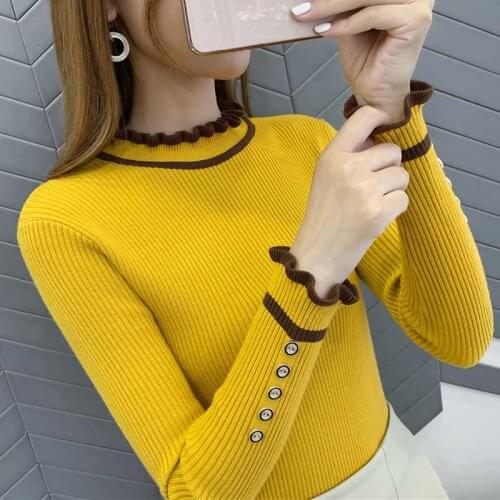 Of Womans Sweater with High Collar and Ear Collar in Autumn and Winter Pullover and Short Style Bottom Knitted Sweater