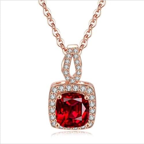 New Fashion Lady Silver 925 Necklace For Women Jewelry Brilliant Crystal Red Square Pendant Necklace Female Choker Accessories