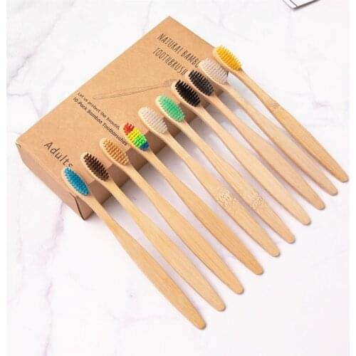 10PCS Colorful Toothbrush Natural Bamboo Tooth Brush Set Soft Bristle Charcoal Teeth Eco Bamboo Toothbrushes Dental Oral Care