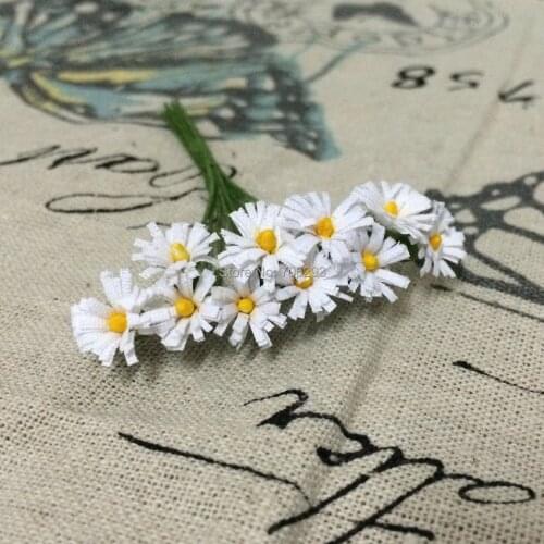 2014 NEW 1cm (120pcs/lot) mini head yellow color Mulberry Paper Flower Bouquet/wire stem/ Scrapbooking artificial flowers