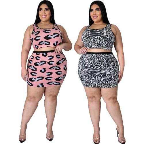2021 Spring Summer New Tank Short Skirt Matching Women Suit Fashion Print Sexy Club Two-piece Vest Female Outfits Plus Size Set