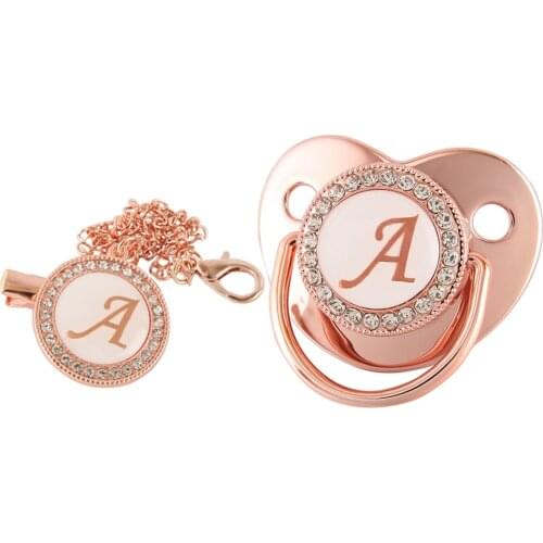 26 Letters Baby Pacifier Clip Rose Gold Bling Pacifiers Holder Silicone Soother Nipple Dummy Baby Shower Gifts