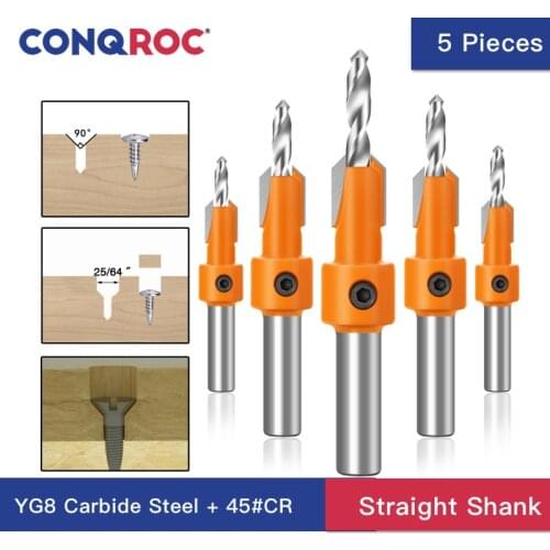 5 Pieces YG8 Carbide Steel Woodworking Countersink Drill Bits Tapered Hole Drill Cutting Diameter 8mm for Wood Screws
