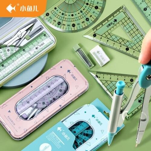 7 pcs set Protractor Drawing Triangle Eraser Compasses Set Math Eraser Ruler For Students School Supplies