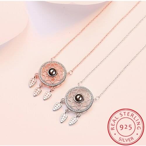 925 Silver Necklace Women Jewelry Romantic 100 Languages I Love You Projection Dreamcatcher Pendant Lady Engagement Accessories