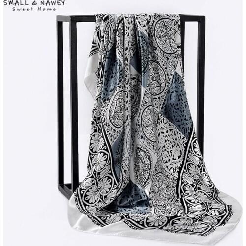 90*90CM ethnic style retro blue and white porcelain satin imitation silk big square scarf ladies travel shawl wholesale