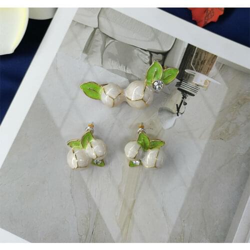 Magnolia flower brooch anti stray Mori small fresh Enamel Brooch pin Earrings