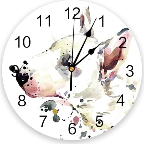 Bull Terrier Puppy New Wall Clock Fashion Living Room Quartz Watch Modern Home Decoration Round Clocks