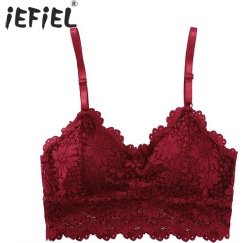 Women Girls Padded Bra Crop Top Sissy Nightwear Floral Lace Camisole Adjustable Spaghetti Strap Lingerie Vest for Nightclub