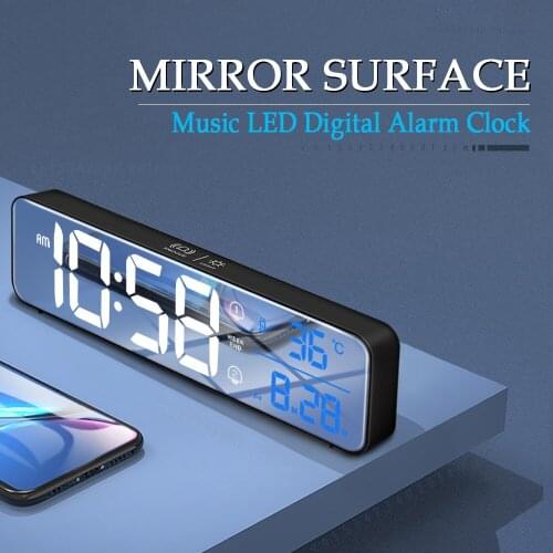 Music LED Digital Alarm Clock Temperature Date Display Desktop Mirror Clocks Home Table Decoration Electronic Clock 2000 mAh