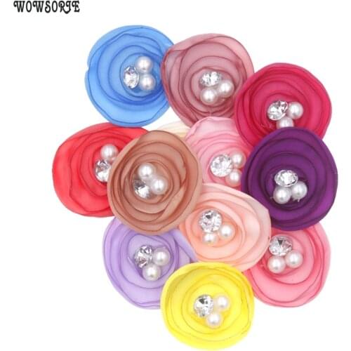 4.2cm baby DIY Flowers flatback Accessory Rhinestone without heabband no clips Wedding Decoration Hair Accessories 12pcs/lot