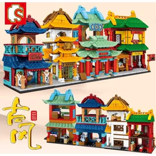 SEMBO Mini Chinese Ancient Street View Building Blocks Tradition Culture Architecture Model Teahouse Pawnshop DIY Toys for Child