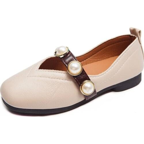 Girls Princess Pearls Big Kids Cute Shoes Daughter Non-slip 2021 Spring New Fashion Dress Party Casual Single Flats Children