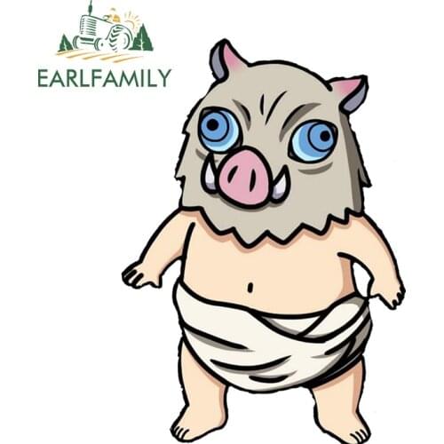 EARLFAMILY 13cm x 9.3cm for Demon Slayer Inosuke Hashibira Decal Anime Car Stickers Graffiti Decor Sunscreen Car Assessoires