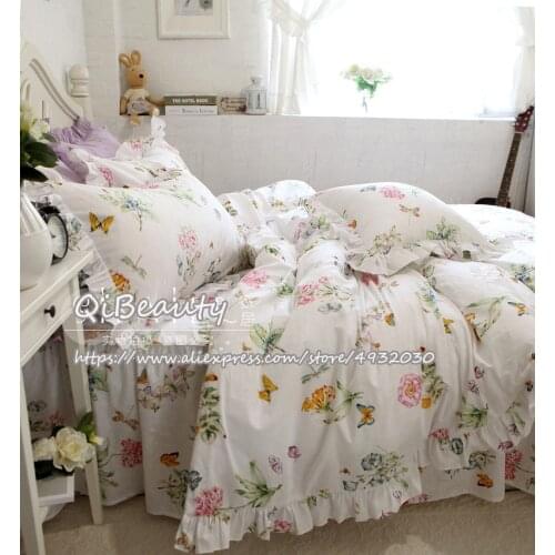 Elegant Pastoral Korean butterfly flowers small fresh cotton bedding quilt bedding set queen