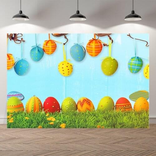 Seekpro Backdrop for Photography Easter Holiday Party Bunny Meadow Eggs Flowers Spring Background Decorations Printed Backdrops