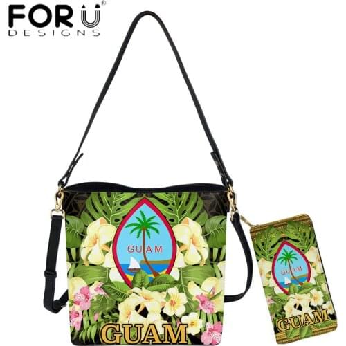 FORUDESIGNS New Style Fashion Women Totes Bag And Wallet Guam Tribal With Hawaii Flower Pattern Printing Causal Beach Handbags