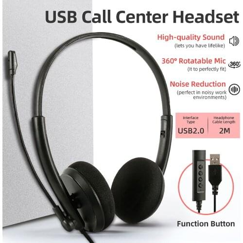 Wired USB Call Center Headset with Noise Cancelling 360° Rotatable Mic Business Commuting Handsfree Headphone for PC Home Office