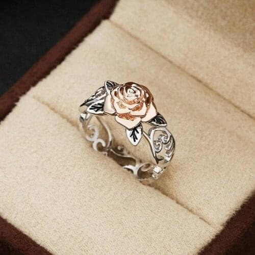 Finger fire Exquisite Two Tone 925 Sterling Silver Floral Ring Solid 14k Rose Gold Fashion Flower Jewelry Proposal Anniversary