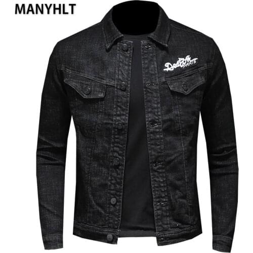 MANYHLT Men Slim Graffiti Cartoon Ripped Denim Jackets Mens Casual Distressed Jeans Jacket Coat Streetwear Fashion Male Tops
