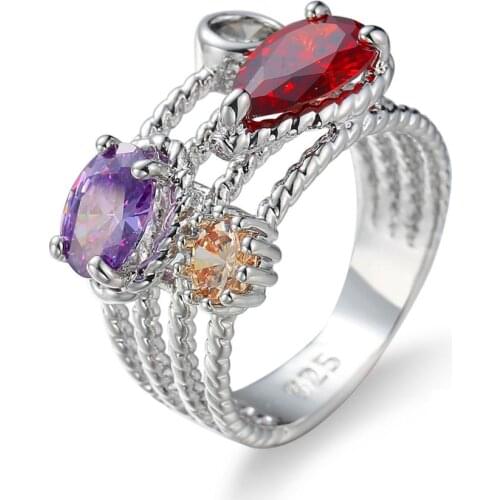 Fashion colorful CZ Engagement Ring with stamp AAA Zircon Wedding silver color Rings for Women Crystal Jewelry anillos