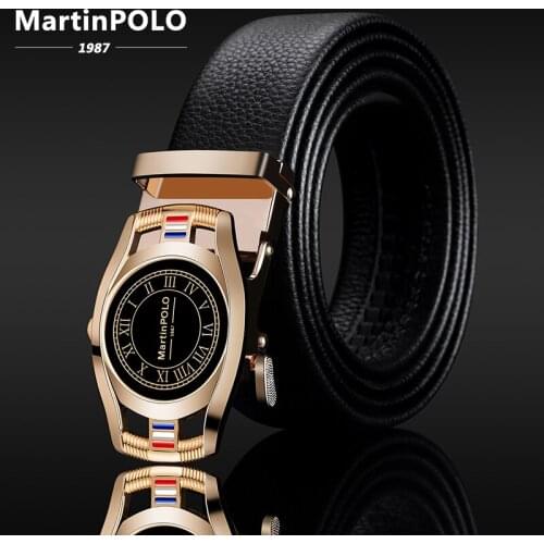 MartinPOLO Genuine Leather Belt Men Alloy Automatic Buckle Male Belts Black Cowhide Strap Luxury brand Mens Belt MP2202P