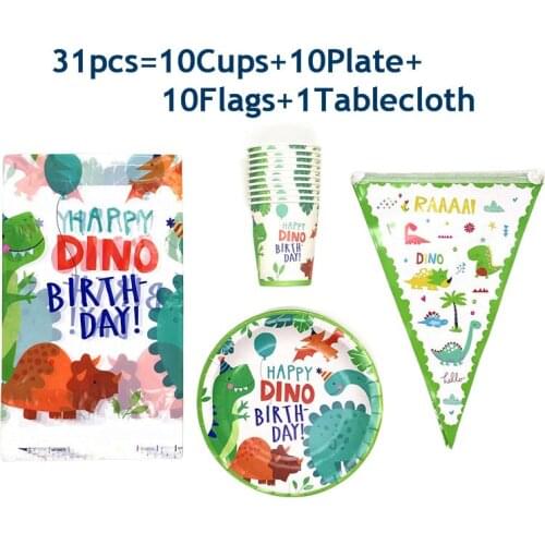 Dinosaur Party Disposable Tableware Sets Jungle Theme Tablecloth Banner Paper Plates Cup Napkin Set Boy Birthday Party Decor