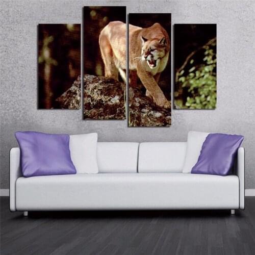 Decor Printed Pictures Painting Wall Art Modular 4 Panel The Puma Animal Modern Canvas Living Room Framework HD Home Posters