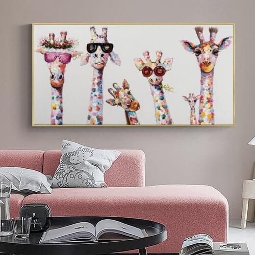 Wall Art Decor Canvas Painting Cute Cartoon Giraffes Poster Print Canvas Art Pictures for Childrens Room Nordic Home Decor